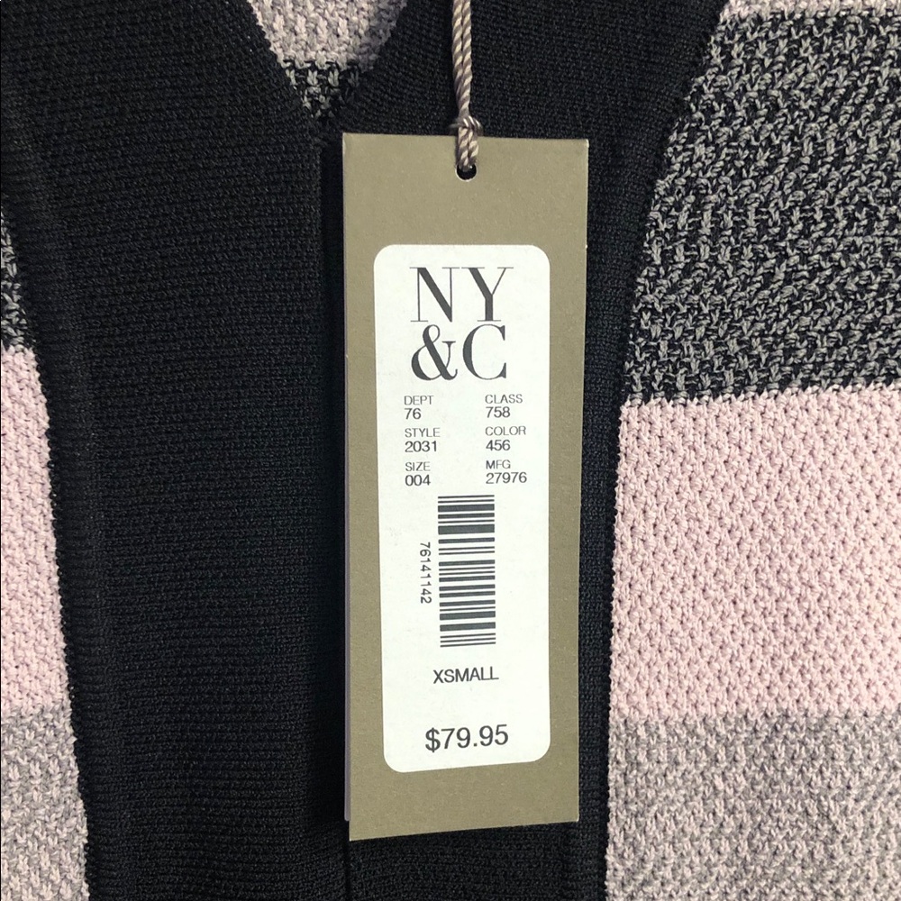 NY&Co 🔥 Striped V-Neck Midi Dress - Pink & Gray - Picture 3 of 4